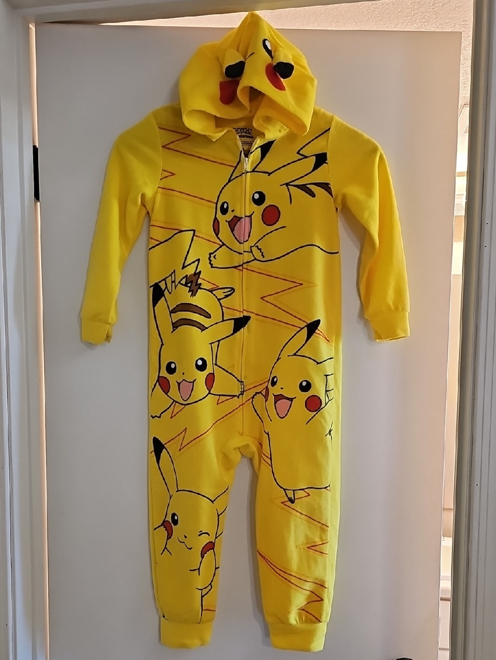 Yellow Pikachu Graphic Kids Footed One-Piece with Hood